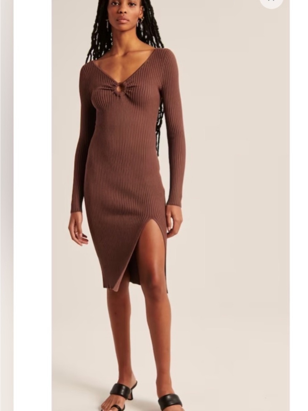 Abercrombie & Fitch Brown Ribbed Knot-Front Midi Dress